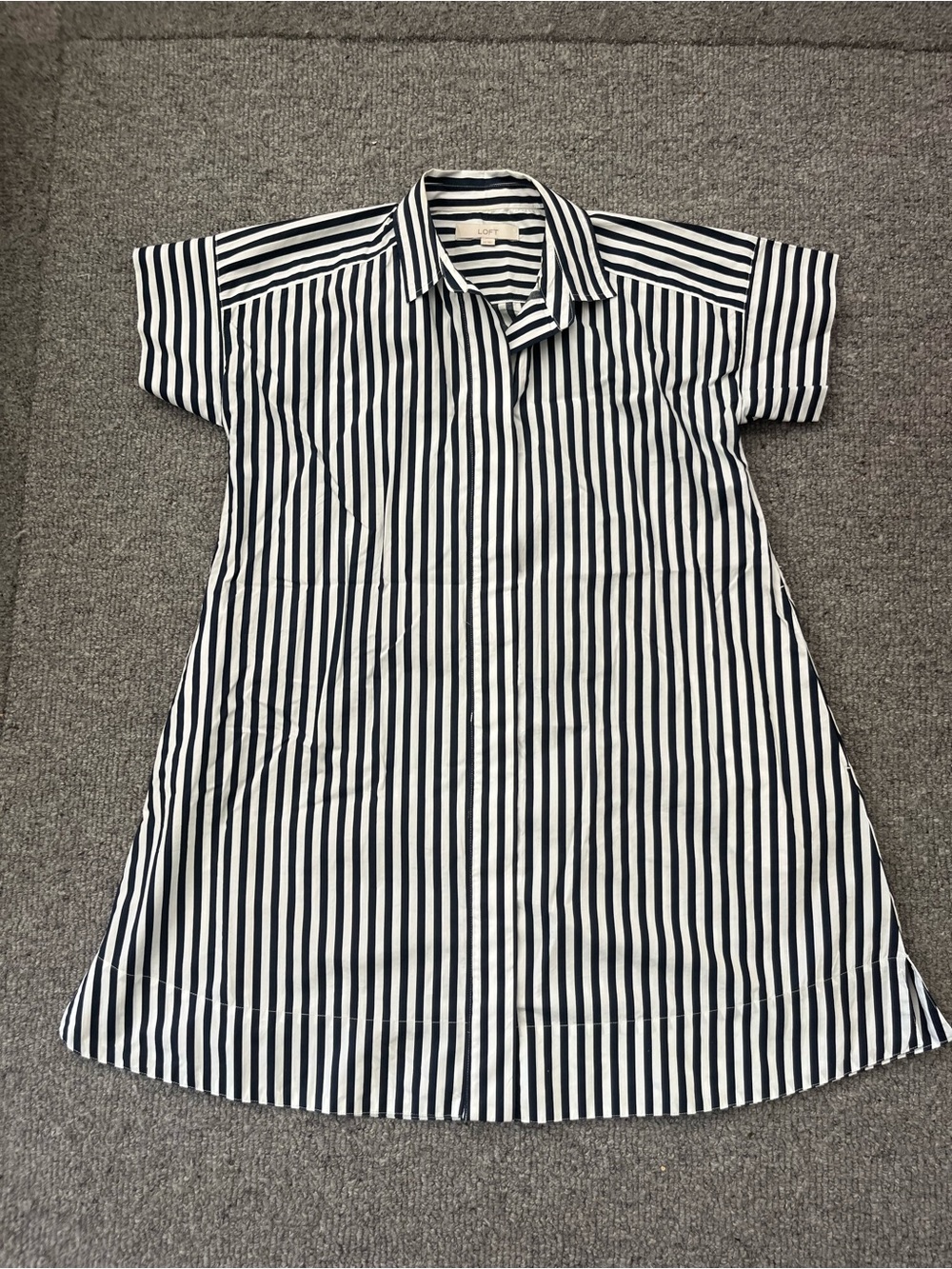 Striped Shirt Dress — Navy and White